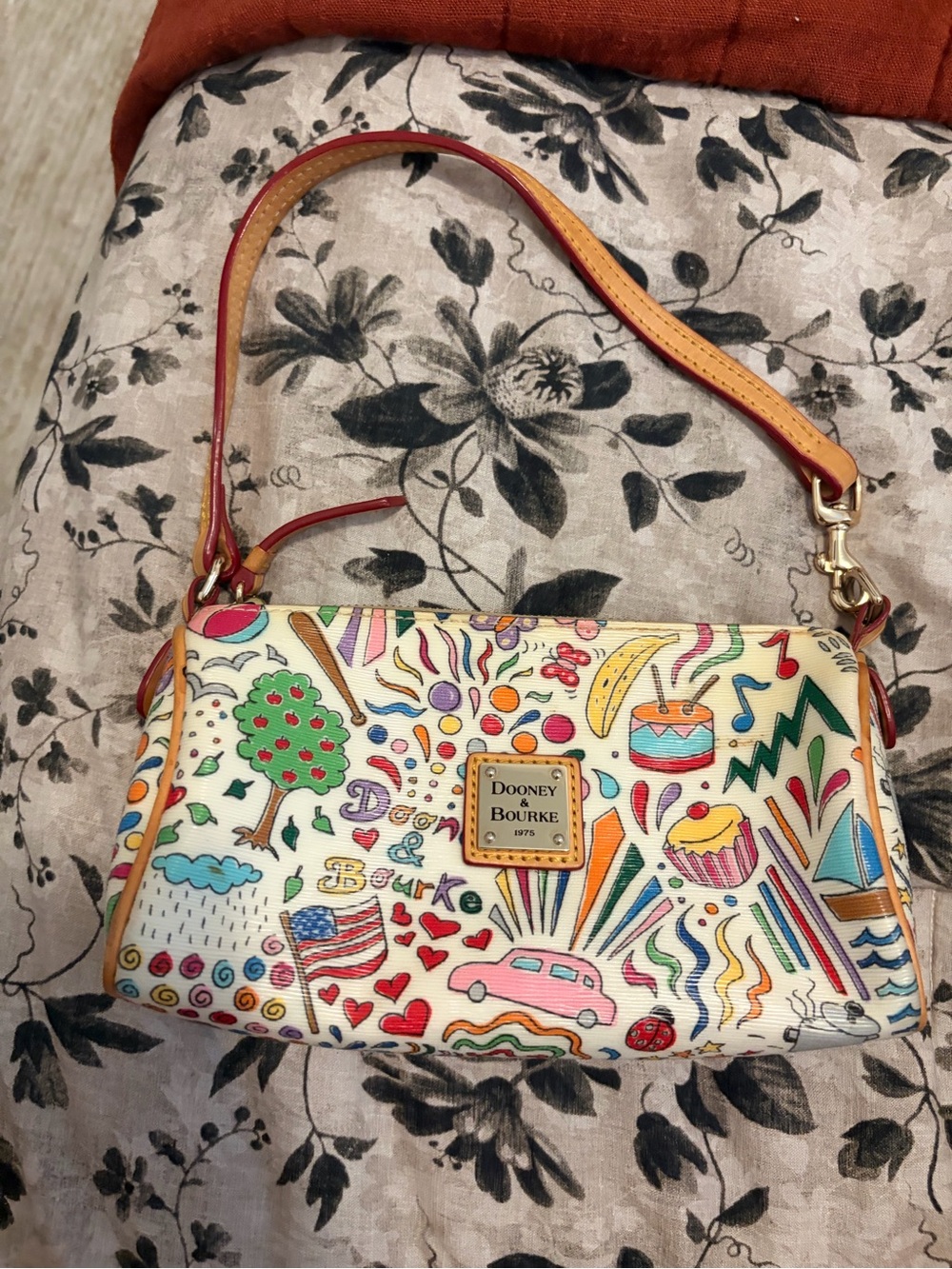 Dooney & Bourke Cream Multicolor Illustrated Shoulder Bag